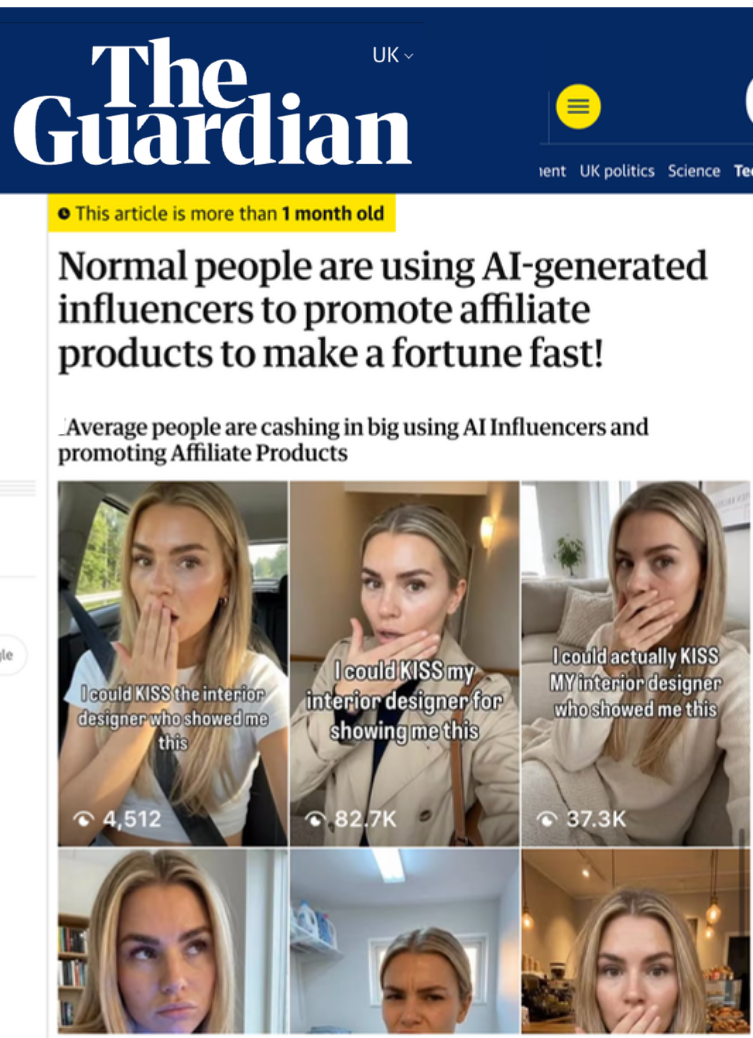 The Guardian article about A.I influencers